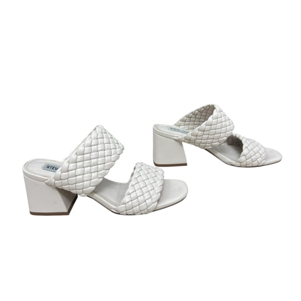 Steve Madden Daphnee Braided Strap Slip on Off White block Heel Size 6 M